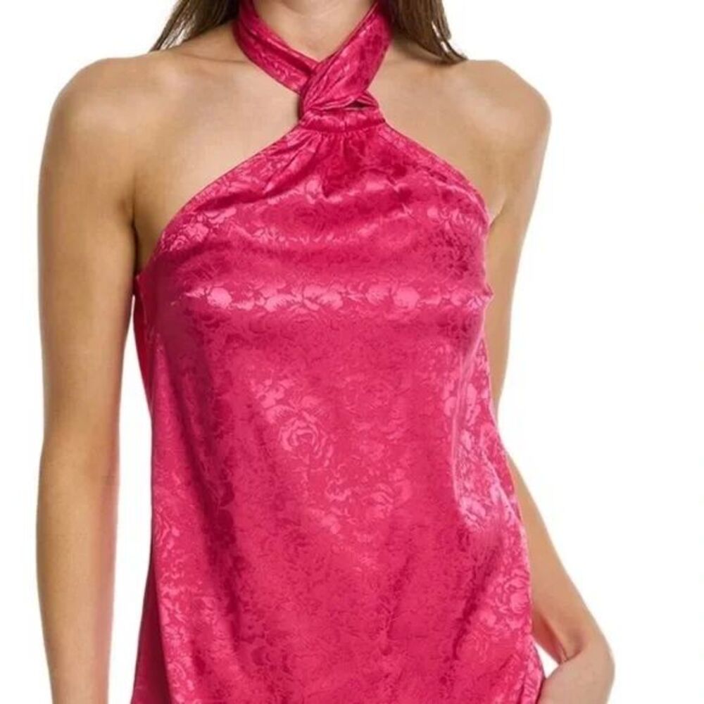 NWT Ronny Kobo Claire Floral Jacquard Halter Top Hot Pink Size S Open Back